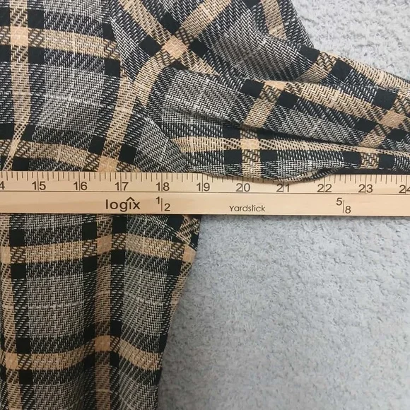 H&M Mod Plaid Long Sleeve Mini Shift Dress Size M Academia Old Money Neutral - Picture 13 of 14